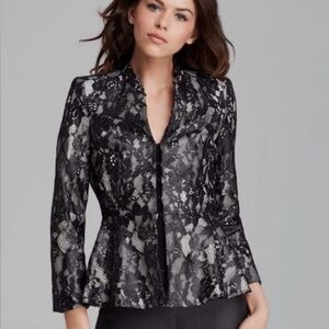 Alice + Olivia women’s blazer Sz S Black Poppy Lace Peplum fairycore whimsigoth